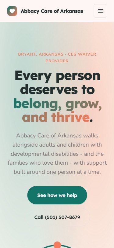 Abbacy Care of Arkansas mobile website built by Lingo, Bryant disability services web design
