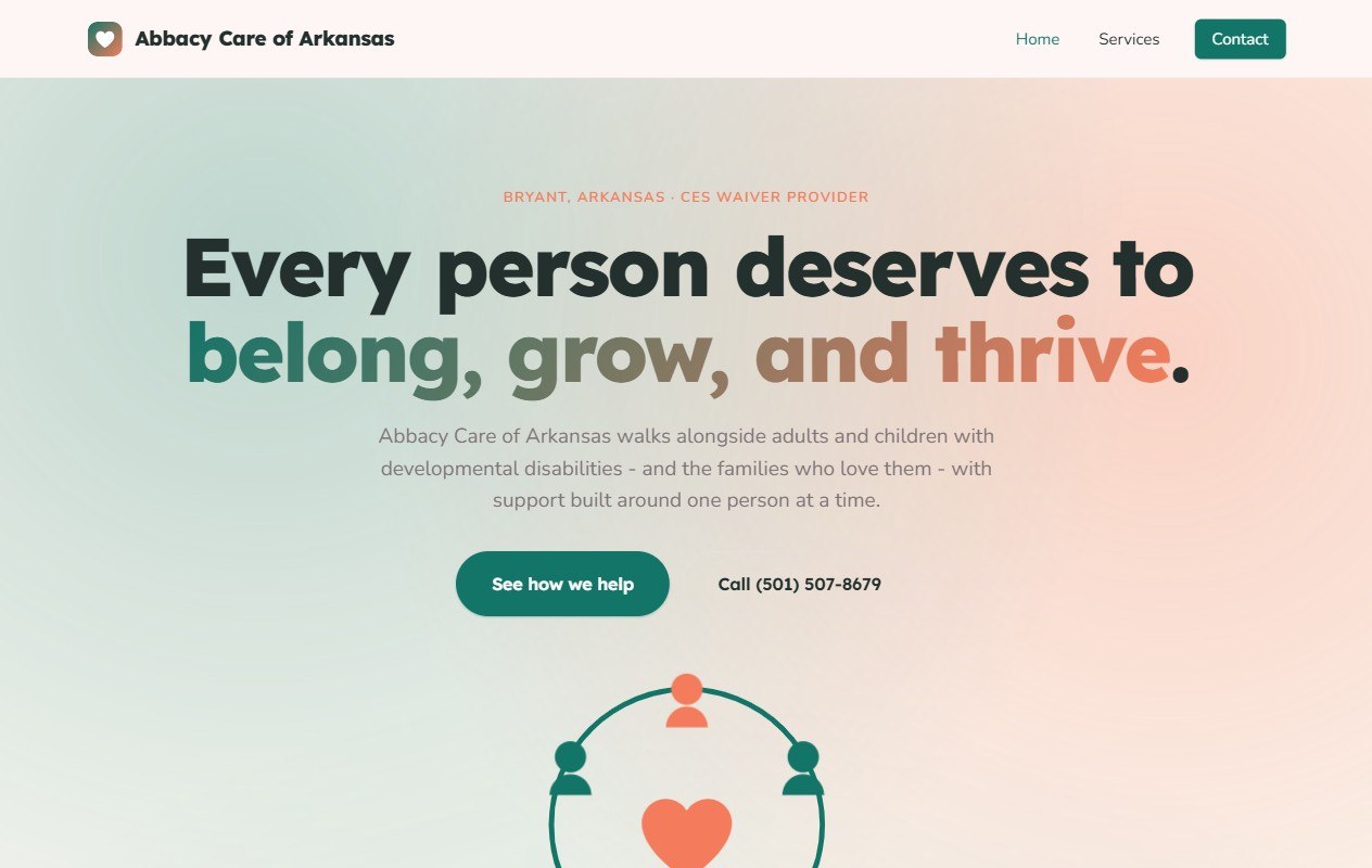 Abbacy Care of Arkansas website built by Lingo, Bryant disability services web design