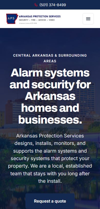 Arkansas Protection Services mobile website built by Lingo, Little Rock alarm and security systems web design