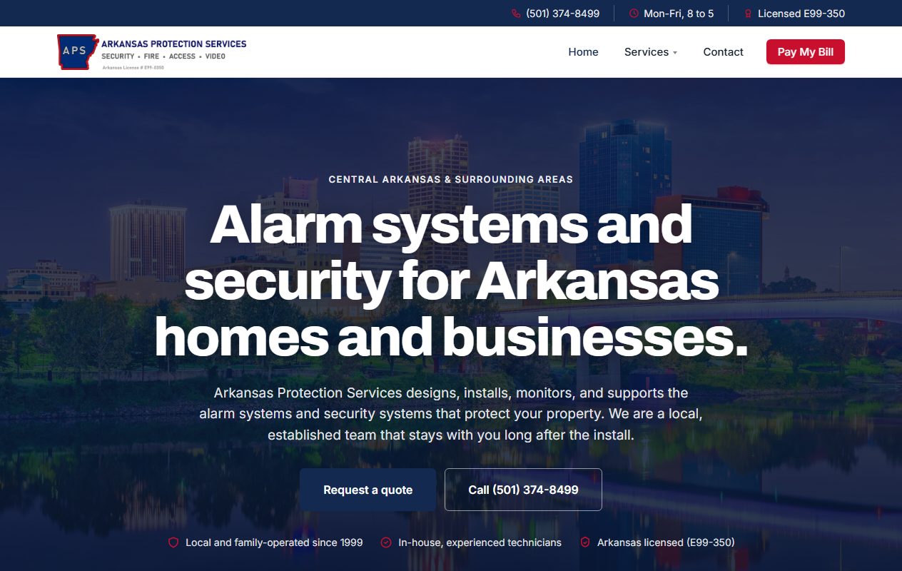 Arkansas Protection Services website built by Lingo, Little Rock alarm and security systems web design
