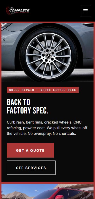 Complete Wheel Restoration mobile website built by Lingo, North Little Rock wheel repair web design