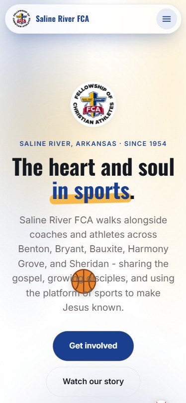 Saline River FCA mobile website built by Lingo, Arkansas nonprofit sports ministry web design
