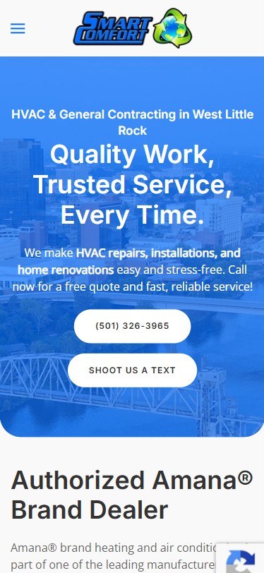 Smart Comfort mobile website built by Lingo, West Little Rock HVAC and general contracting web design
